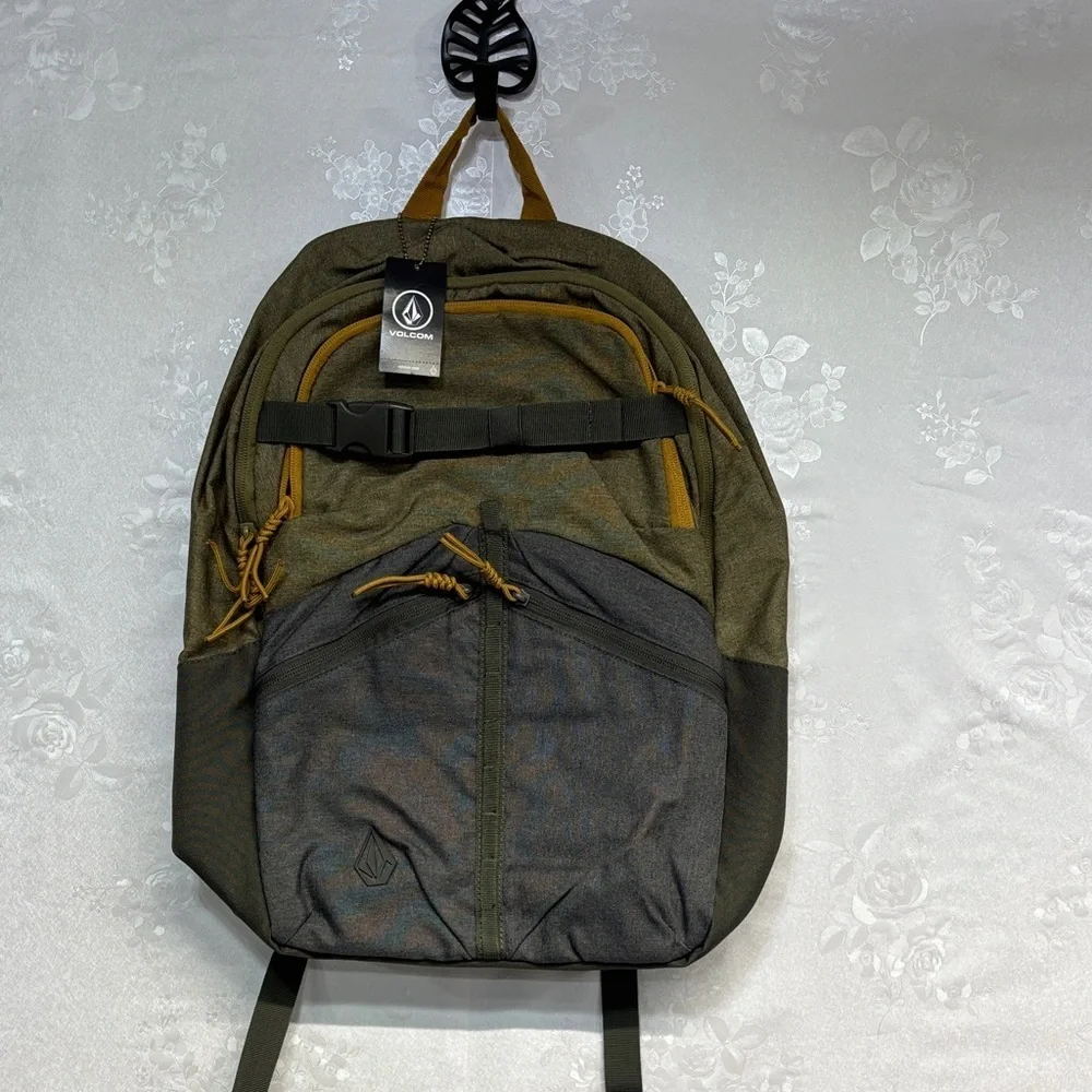 Volcom Academy many pocket Olive and Gray Backpack bag